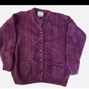 Irish Cardigan Burgundy Raisin Merino M Shannon Woolen Mills Ireland Pockets